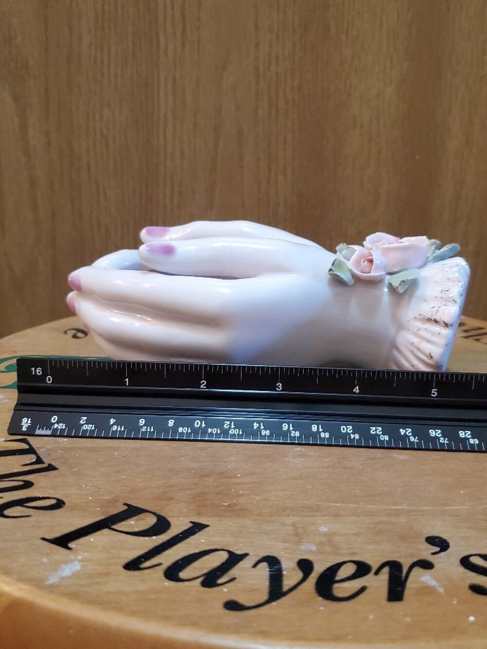 Vintage Mid-Century Porcelain Hand Jewelry Tray Vanity Dish w/ Roses - Picture 12 of 14
